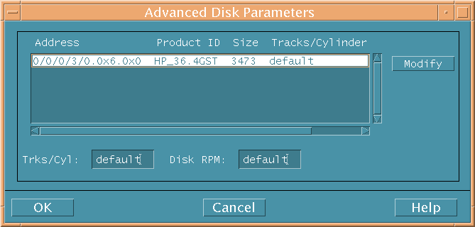 Advanced Disk Parameters Dialog Box