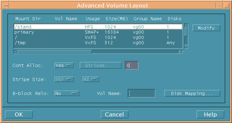 Advanced Volume Layout Dialog Box