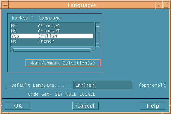 Languages Dialog Box