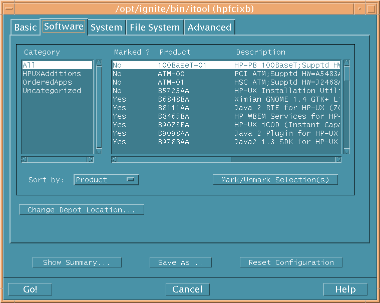 Software Tab for HP-UX 11i v1 and 11i v2